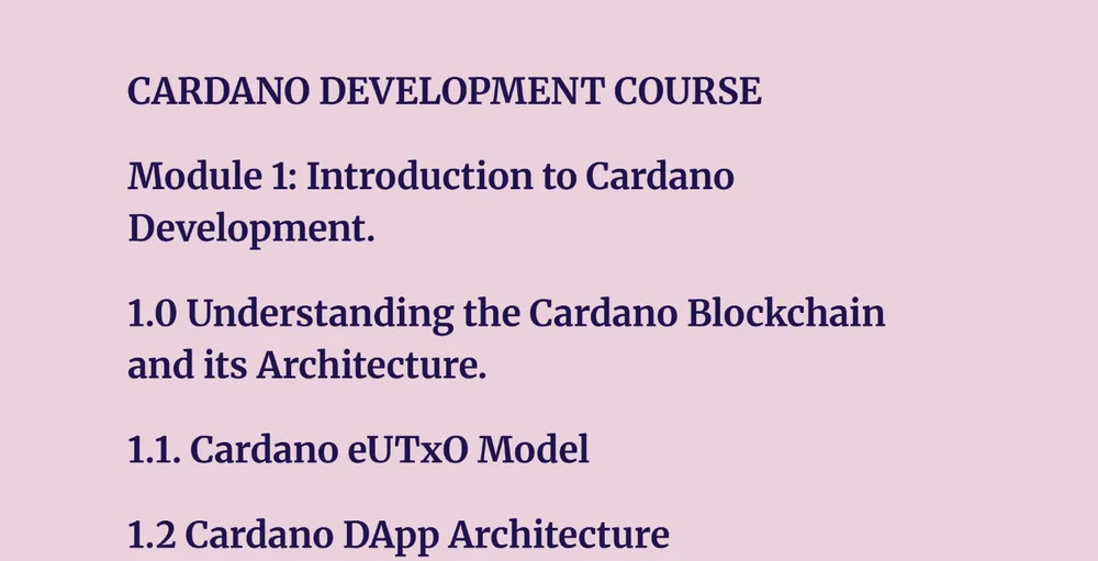Cardano Development Course, Module 1: Introduction to Cardano Development